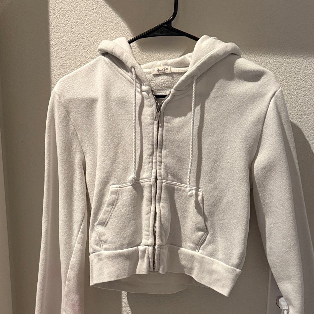 Brandy Melville White Cropped Zip-Up Jacket